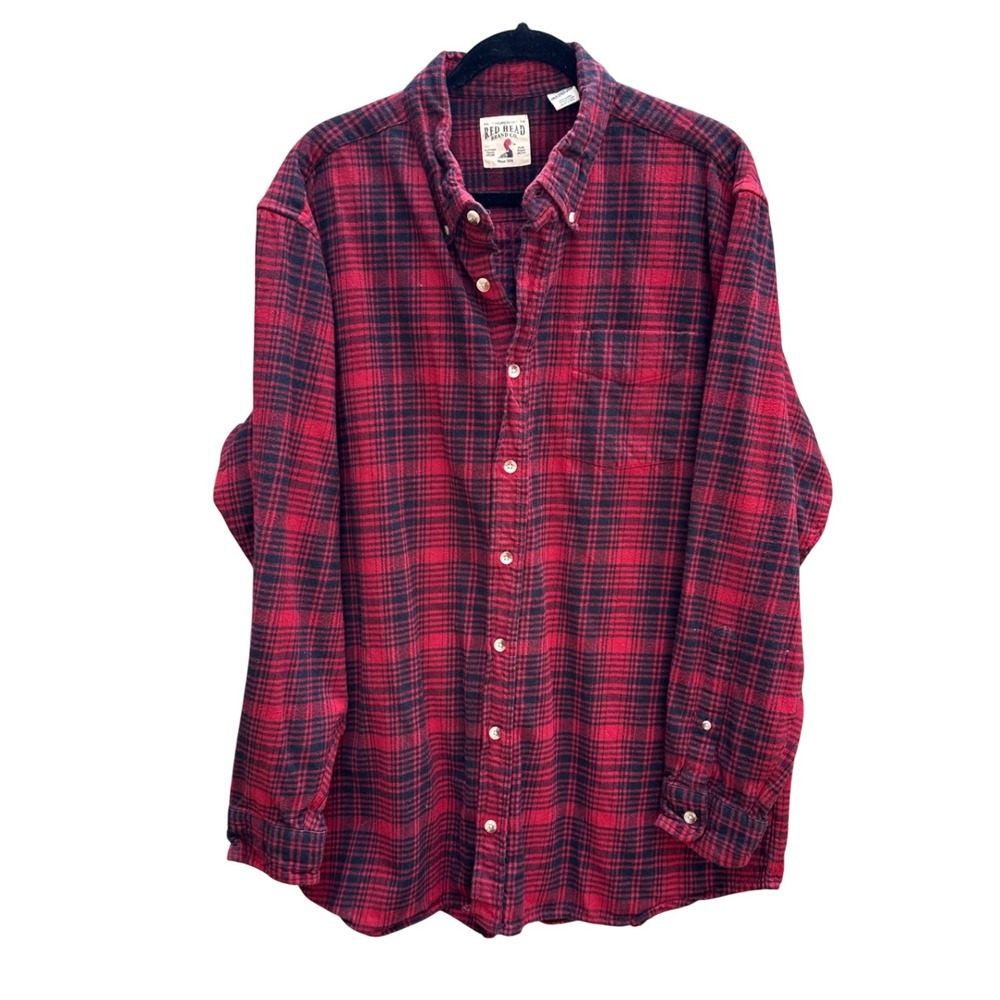 RedHead Mens 2XLT Red Black Plaid Flannel Shirt Long Sleeve Tall Button Down